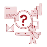 Graphic for market research, man checking numbers and facts for better market understanding