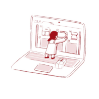 Girl checking a product on a shelf in a computer Icon for local product testing for consulting company